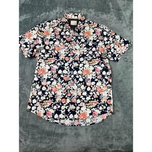7 Diamonds Navy Floral Short Sleeve Button Up Shirt Large Premium Quality *